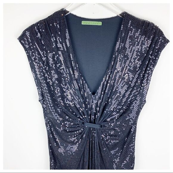 VELVET Black Sequined Cap Sleeve V-Neck Cocktail Dress M‎ - Picture 4 of 14